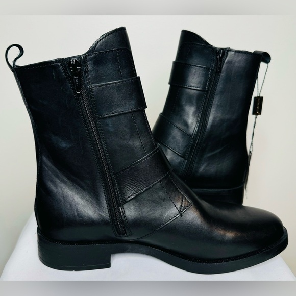 NEW Emanuele Crasto Women’s Double Buckle Moto  Black Leather Boots Size 8 / 39 - Picture 2 of 12